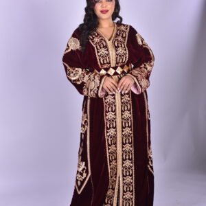 Caftan Velours Bordeau Broderie Royale